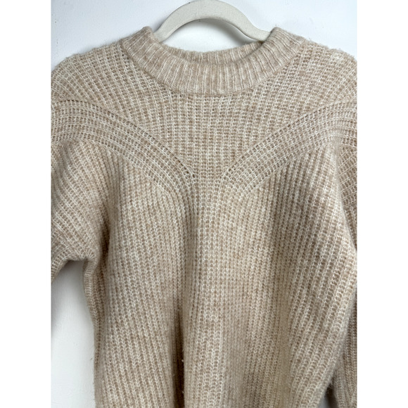 Madewell Women's Beige Wool Blend Chunky Fuzzy Knit Pullover Preppy Cozy Sweater - Picture 4 of 6